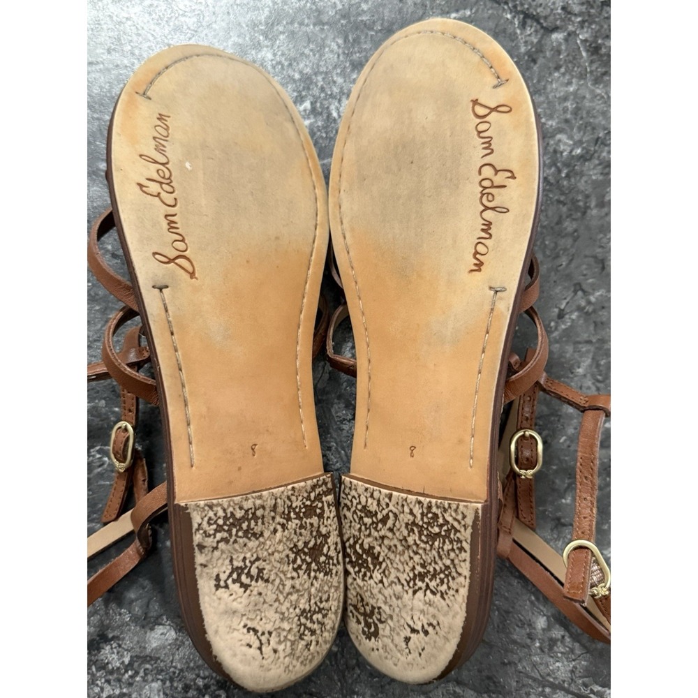 Sam Edelman Gwen Strappy Gladiator Leather Sandal Double Buckle Cognac Sz 8 - Picture 10 of 11